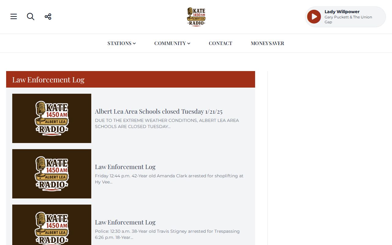 Freeborn County local law-enforcement news-log source